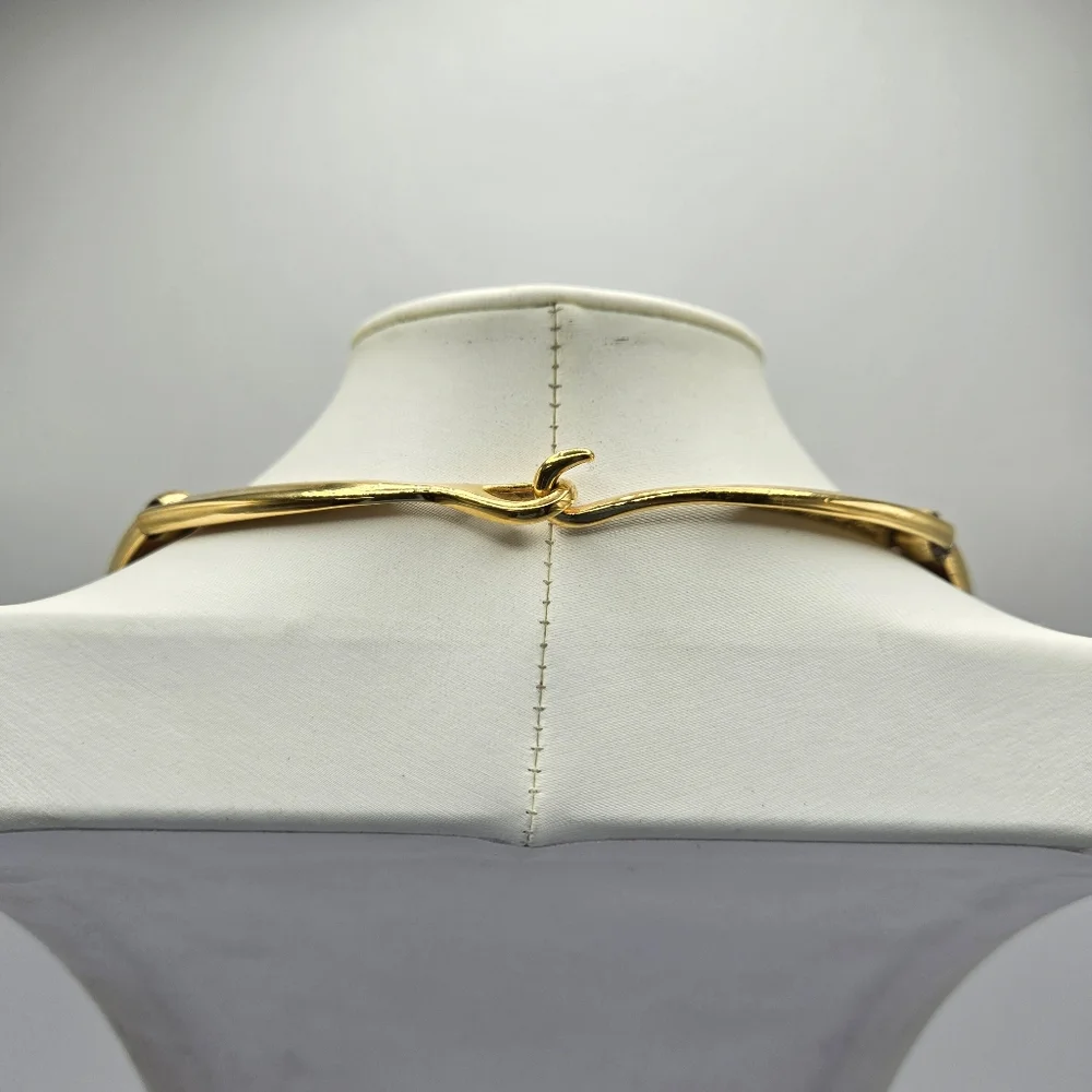 Napier Goldtone Necklace Choker Collar Modernist Statement Chunky Mogul Mobwife - Picture 2 of 7